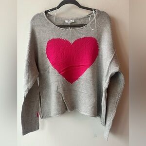 Miracle Boutique Heart Knit Sweater, Silver w/ Pink Heart, Size XS/S–L |